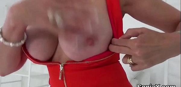  Unfaithful english milf lady sonia shows her heavy balloons